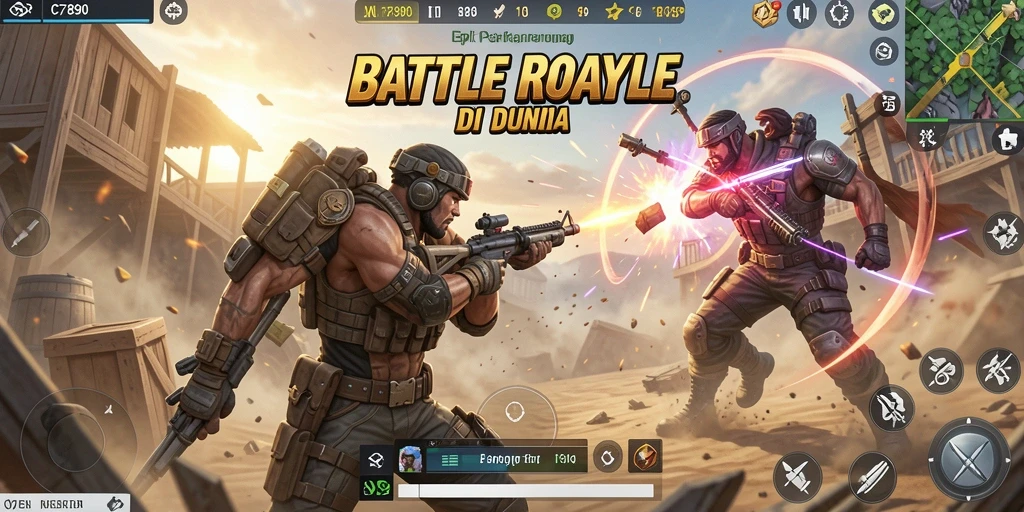 Screenshot C7890 menampilkan pertempuran intens pemain di arena Battle Royale.
