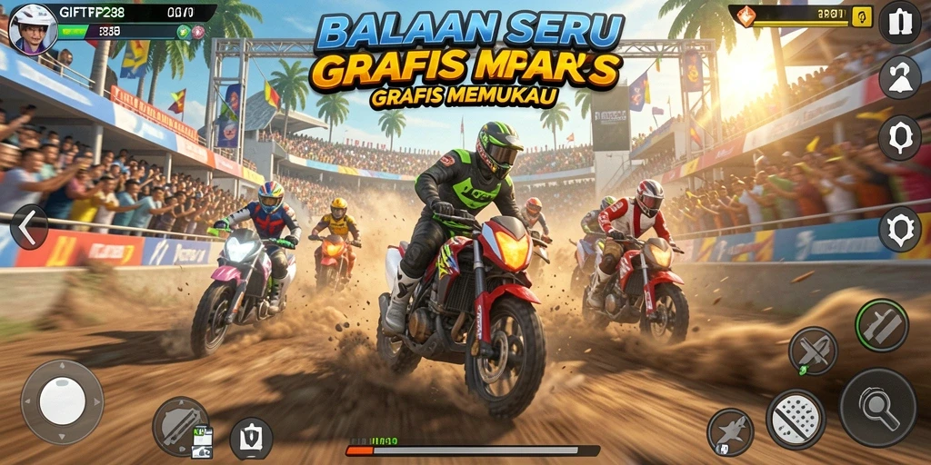 Tangkapan layar menunjukkan aksi balapan seru di GIFTRP288.